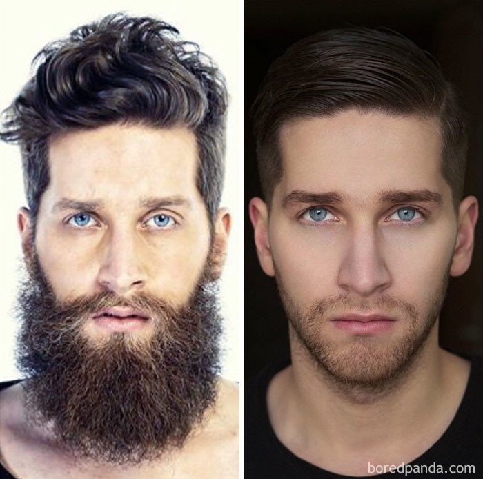 С бородой и без бороды, бритые, другой человек, как изменить внешность, мужчины, побрился, разительные перемены, усы
