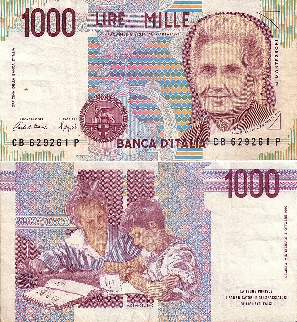 Мария Монтессори - деньги Италии 