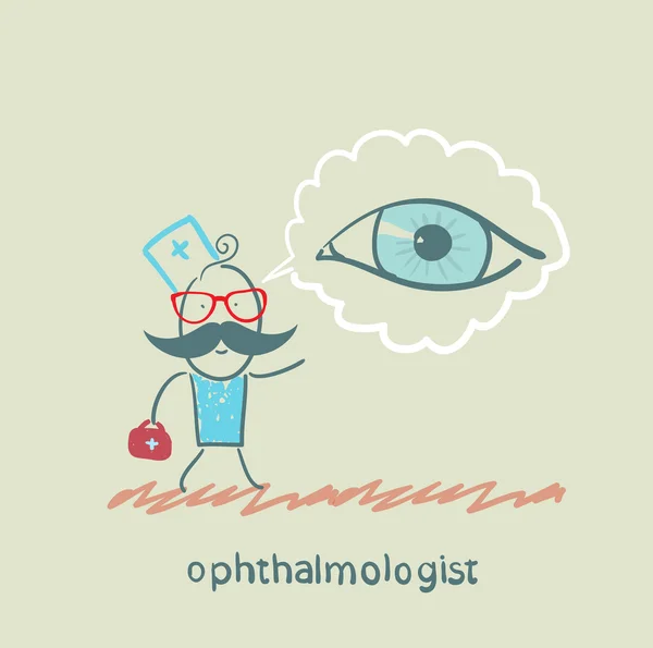 Офтальмолог думает о глаз — стоковый вектор