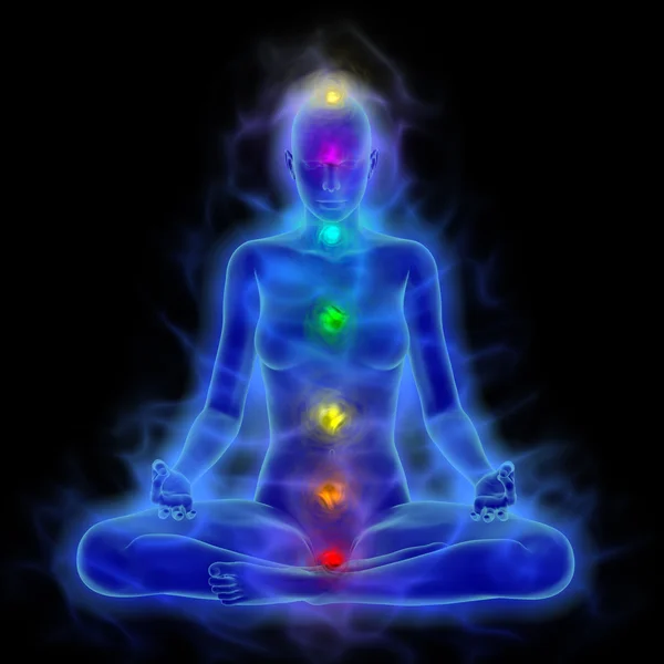 Человеческая энергия тела, Аура, чакр в медитации — стоковое фото